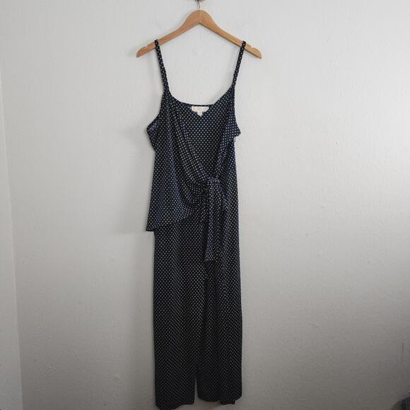 MICHAEL Michael Kors Navy Blue Dot Print Side-Tie Wide-Leg Jumpsuit Plus 2X NWT - Picture 2 of 13
